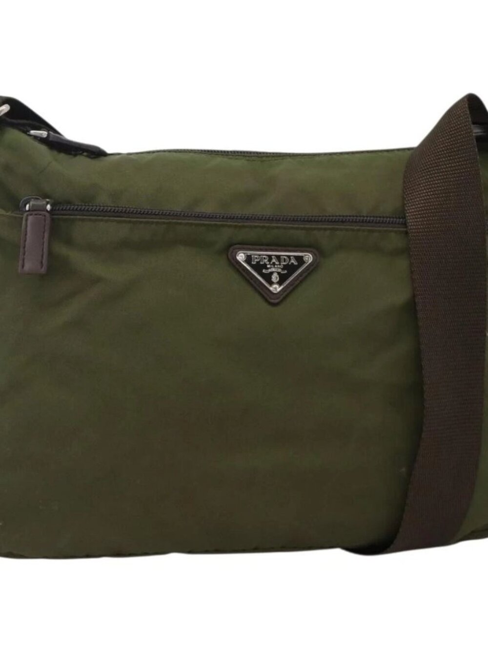 PRADA Shoulder Bag Nylon Khaki Silver Auth INZ035